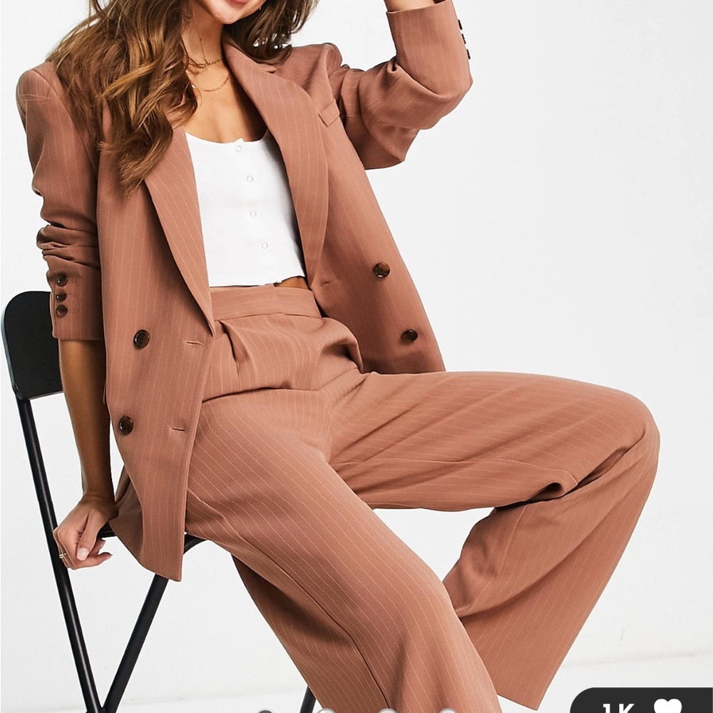 ASOS DESIGN double breasted dad suit blazer & pants-Suit-camel pinstripe